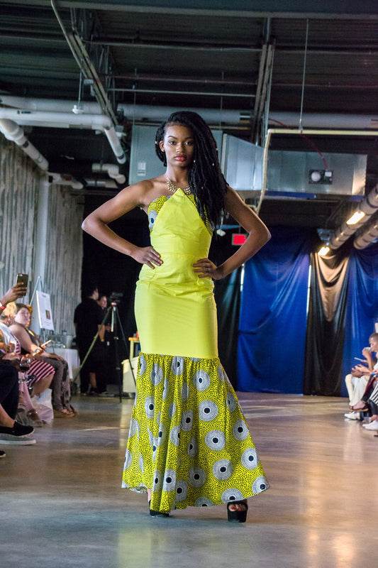 33. Sunny Elegance Sleeveless Mermaid dress with vibrant African Print