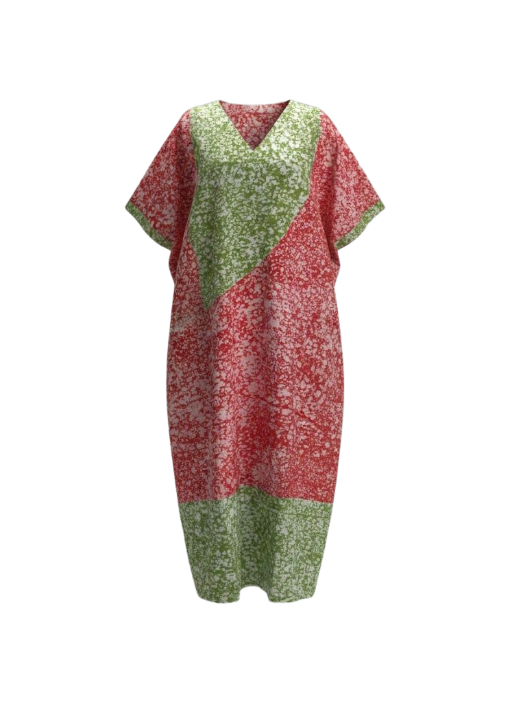 Amber and Olive Reversible Batik Moomoo Kaftan Maxi Dress