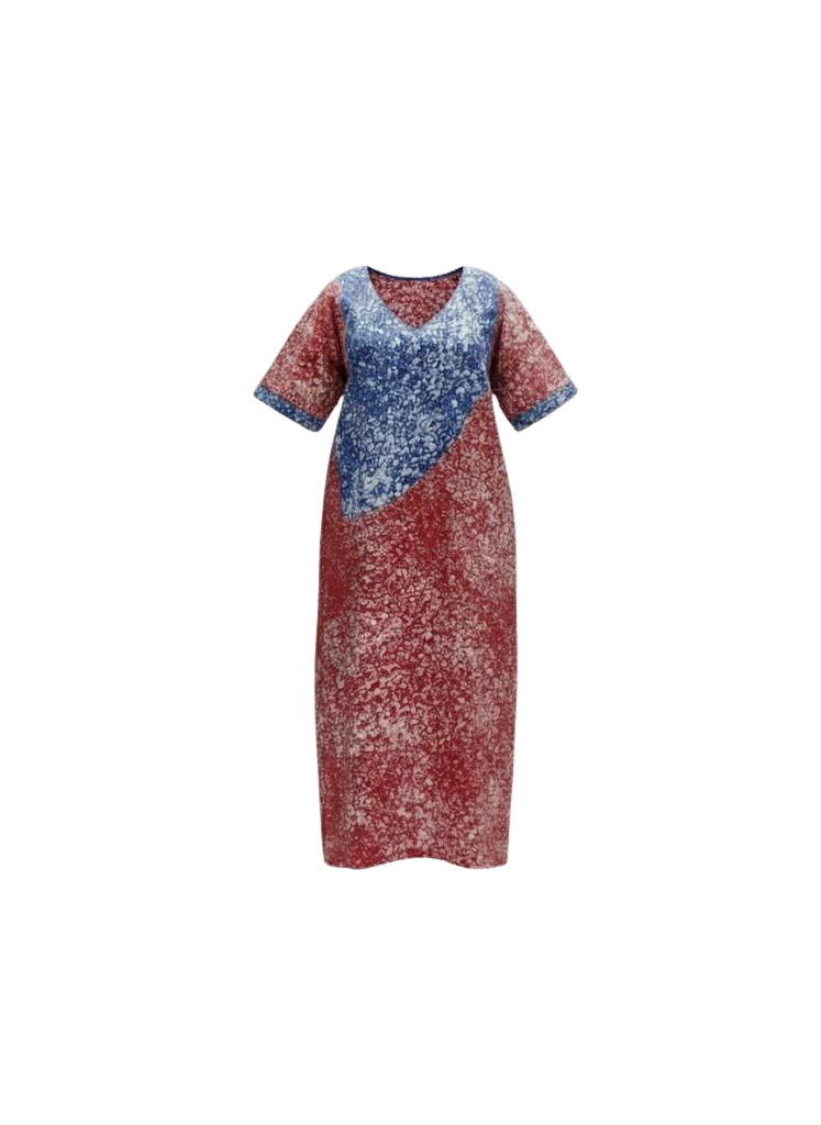 Crimson and Cobalt Reversible Batik Moomoo Kaftan Maxi Dress