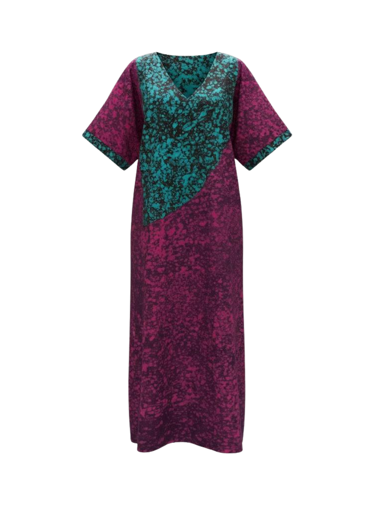 Teal and Magenta Reversible Batik Moomoo Kaftan Maxi Dress