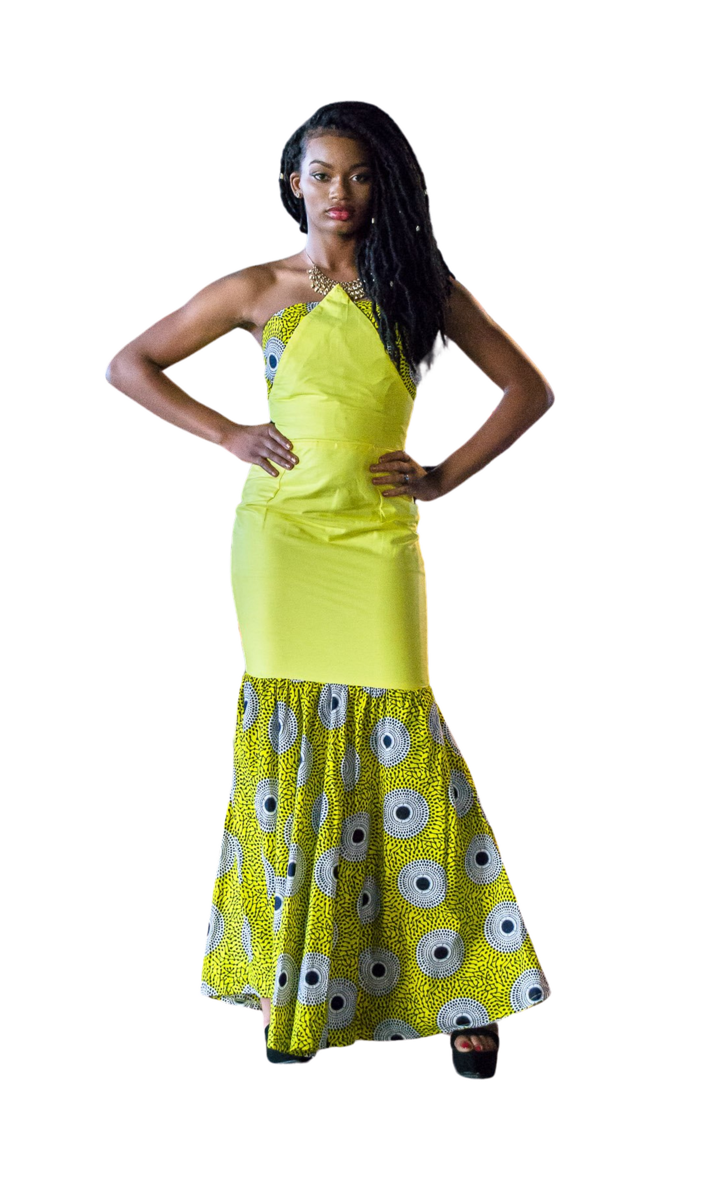 33. Sunny Elegance Sleeveless Mermaid dress with vibrant African Print