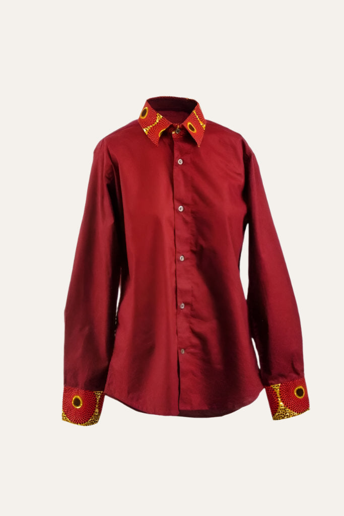 4. Kali (Fierce) Ankara Accented Long Sleeved Shirt