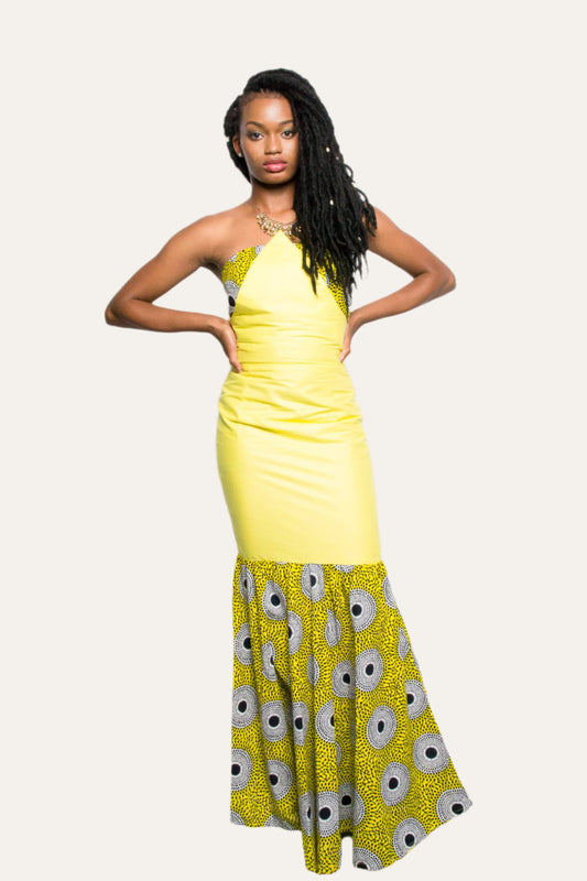 Sunny Elegance Sleeveless Mermaid dress with vibrant African Print