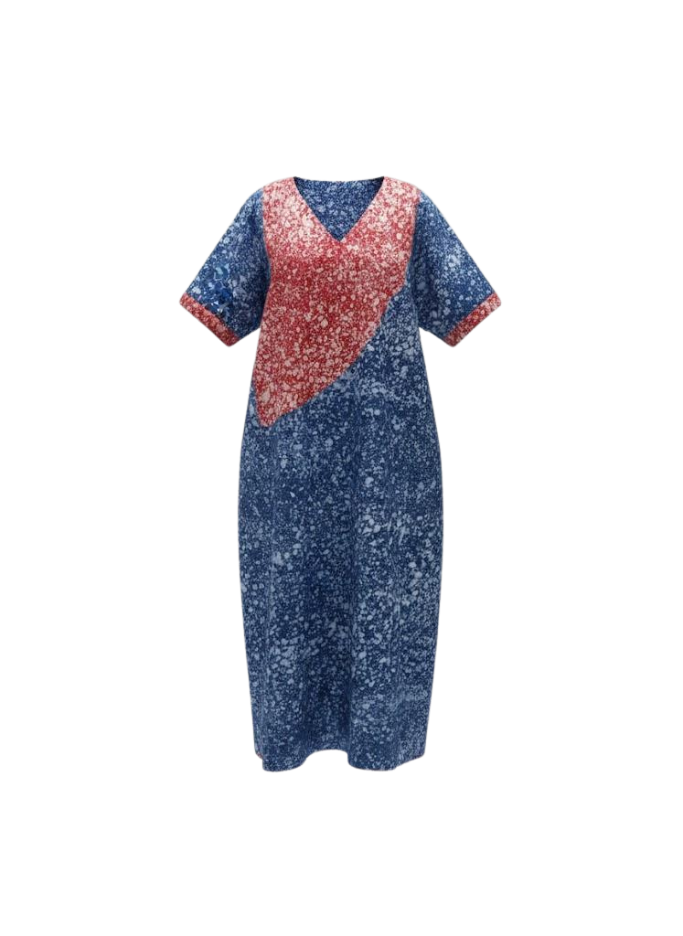Crimson and Cobalt Reversible Batik Moomoo Kaftan Maxi Dress