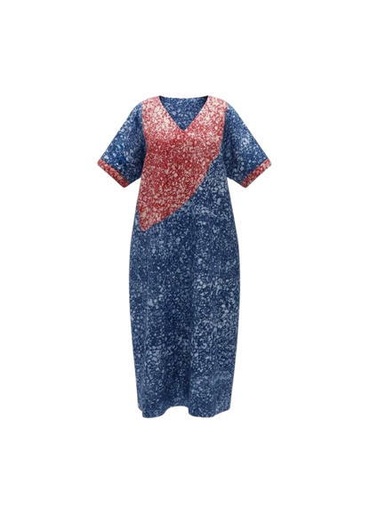 Crimson and Cobalt Reversible Batik Moomoo Kaftan Maxi Dress