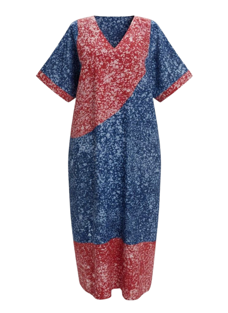 Red and Blue Batik Moomoo Kaftan Maxi Dress