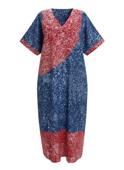 Red and Blue Batik Moomoo Kaftan Maxi Dress
