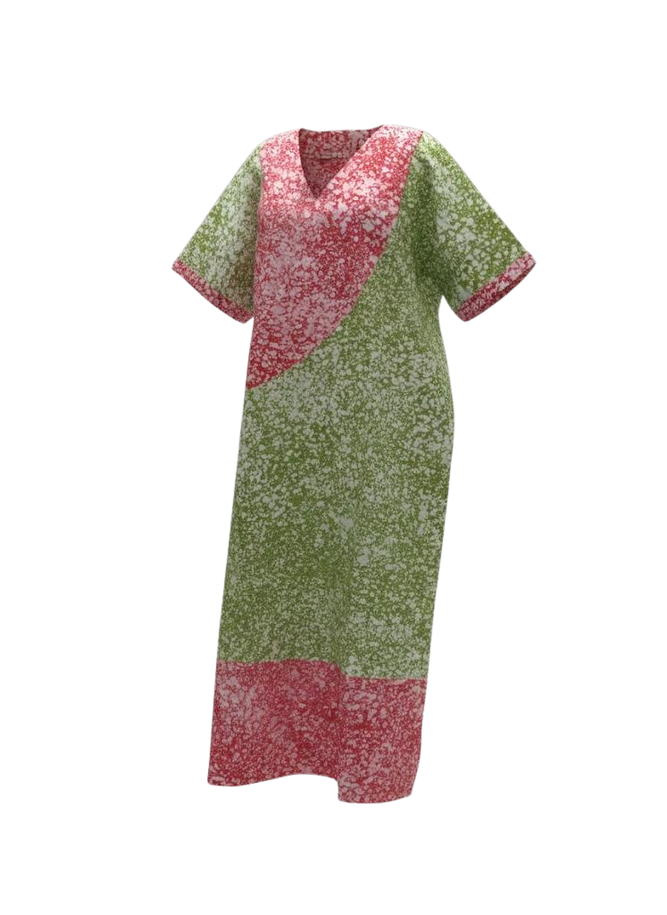 Green and Orange Batik Moomoo Kaftan Maxi Dress