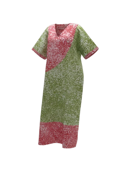 Green and Orange Batik Moomoo Kaftan Maxi Dress