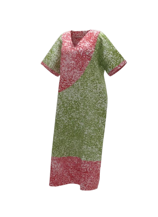 Green and Orange Batik Moomoo Kaftan Maxi Dress