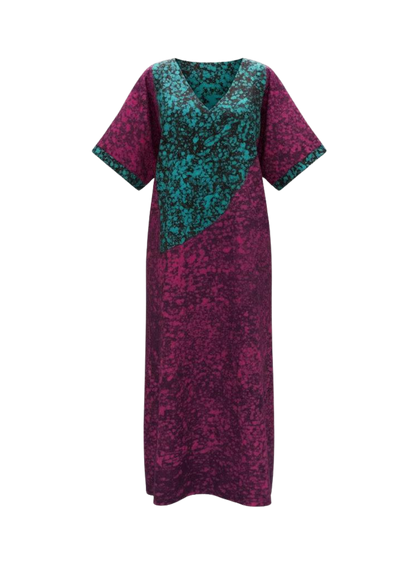 Teal and Magenta Reversible Batik Moomoo Kaftan Maxi Dress