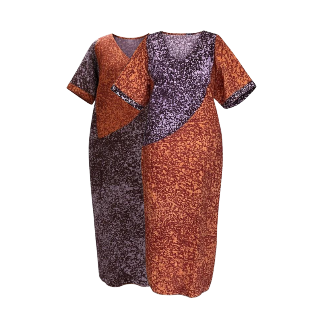 Plum and Rust Reversible Batik Moomoo Kaftan Maxi Dress