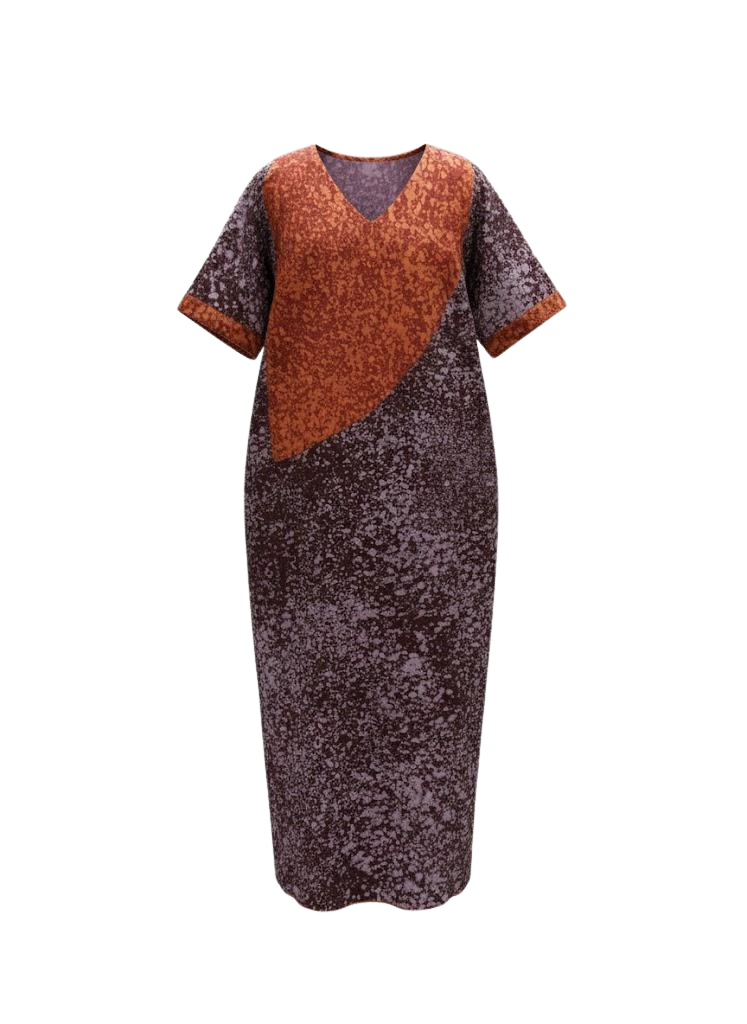 Plum and Rust Reversible Batik Moomoo Kaftan Maxi Dress