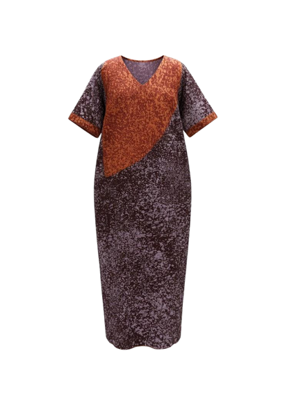 Plum and Rust Reversible Batik Moomoo Kaftan Maxi Dress