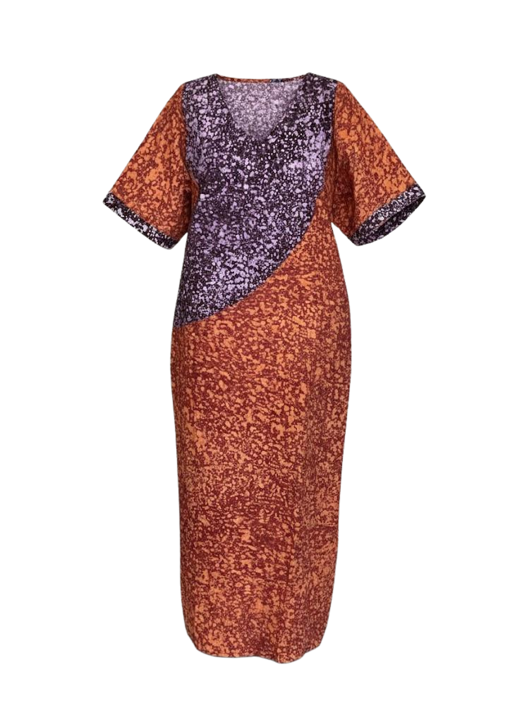 Plum and Rust Reversible Batik Moomoo Kaftan Maxi Dress