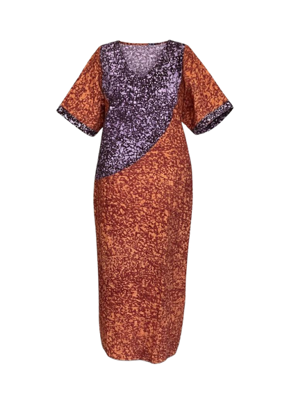 Plum and Rust Reversible Batik Moomoo Kaftan Maxi Dress