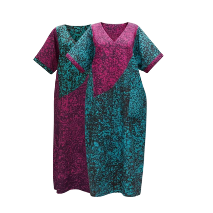Teal and Magenta Reversible Batik Moomoo Kaftan Maxi Dress