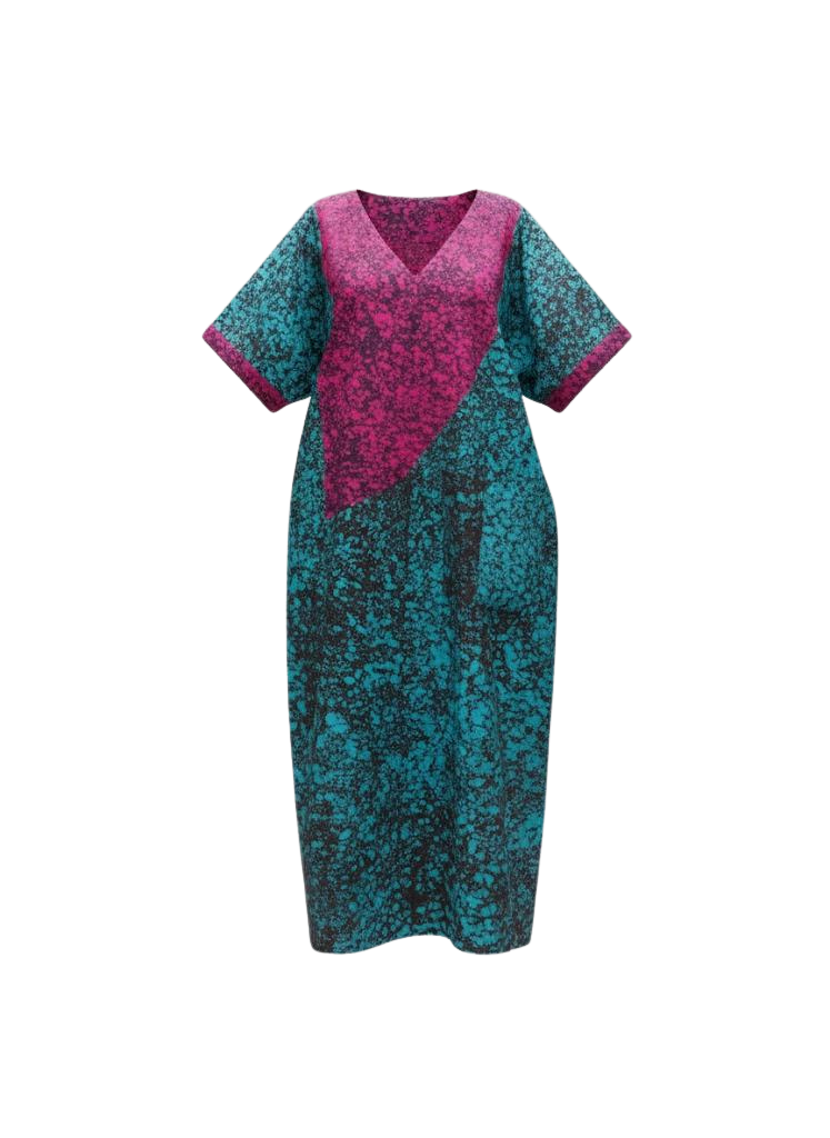Teal and Magenta Reversible Batik Moomoo Kaftan Maxi Dress