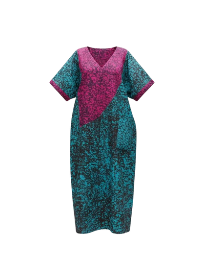 Teal and Magenta Reversible Batik Moomoo Kaftan Maxi Dress
