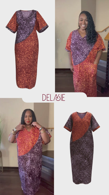 Plum and Rust Reversible Batik Moomoo Kaftan Maxi Dress