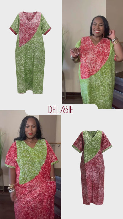 Amber and Olive Reversible Batik Moomoo Kaftan Maxi Dress